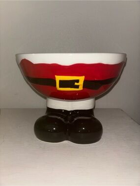 Sleigh Bell Bistro Red Ceramic Pedestal Bowl with Black Trim